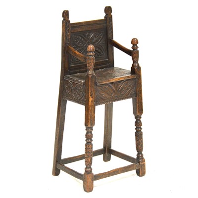 Lot 481 - Joined oak child's high-chair, 18th century