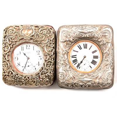 Lot 152 - Two nickel cased goliath pocket watches in silver mounted cases