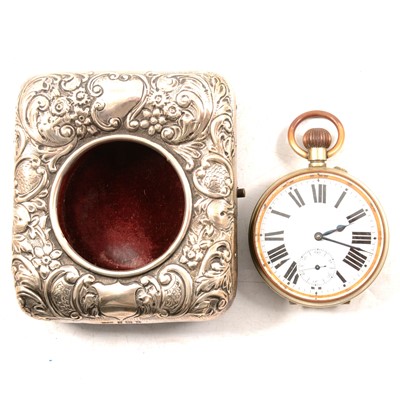 Lot 141 - Nickel cased goliath pocket watch in a silver mounted case