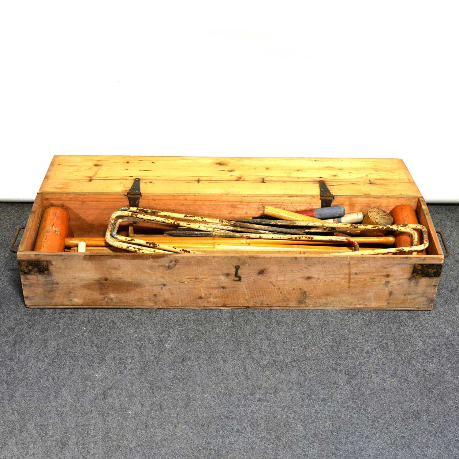 Lot 494 - Spalding 3 croquet set, wooden box.