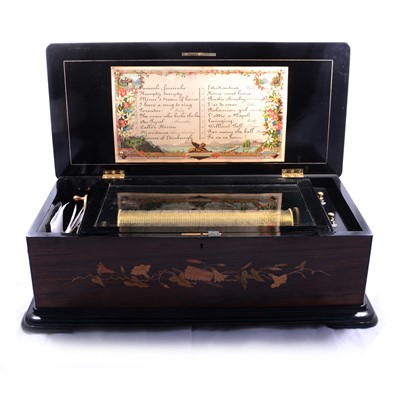 Lot 60 - Ami Rivenc, rosewood inlaid musical box playing twenty airs