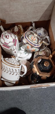 Lot 52 - Interesting collection of teapots, mostly 19th century, 3 boxes