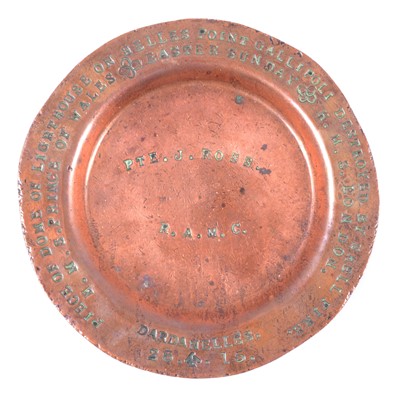 Lot 176 - WW1 Gallipoli / Dardanelles interest - a copper ashtray from the Helles Point Lighthouse Dome.