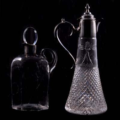 Lot 266 - Silver-mounted 'Brandy' decanter, Hukin & Heath,1898, and an electroplated decanter.