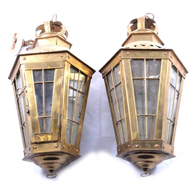 Lot 146 - Pair of lacquered brass lantern lights