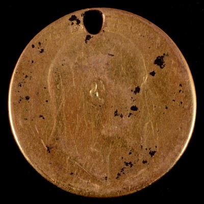 Lot 185 - A gold Half Sovereign coin, Edward VII 1909, worn and pierced.