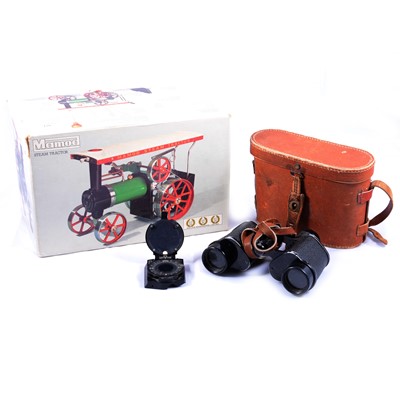 Lot 164 - Boxed Mamod Steam Tractor, TE1A, pair of binoculars with case, CJY compass.