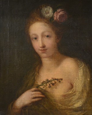 Lot 127 - Manner of Giovanni Antonio Pellegrini, Young woman with flowers in her hair