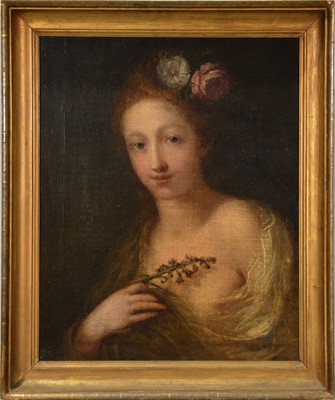 Lot 127 - Manner of Giovanni Antonio Pellegrini, Young woman with flowers in her hair