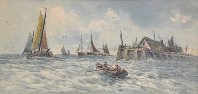 Lot 345 - A Davis, Fishing fleet off the coast, a pair