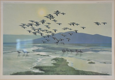 Lot 408 - Peter Scott, Geese on a shoreline