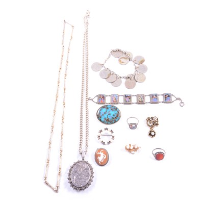 Lot 436 - A collection of silver, white metal and costume jewellery.