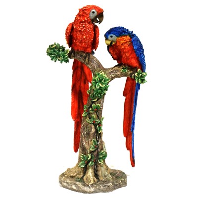 Lot 122 - Cast and coloured resin floor-standing sculpture of Tropical Parrots