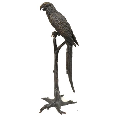 Lot 123 - Large floor-standing patinated sculpture of a Parrot, late 20th century