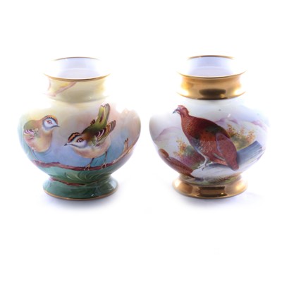 Lot 86 - Caverswall china - Red Grouse and Goldcrest ltd ed vases.