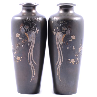 Lot 44 - Pair of Japanese bronze vases, signed Mitsufune