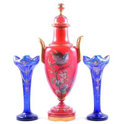 Lot 81 - 19th century overlaid and enamelled glass vase and cover