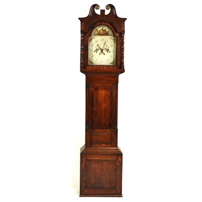 Lot 360 - Country-made oak and mahogany longcase clock