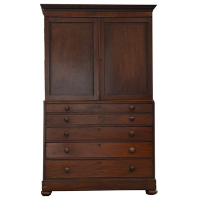 Lot 484 - Late Georgian mahogany press cupboard secretaire