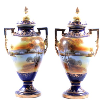 Lot 26 - Pair of Noritake twin-handled lidded vases.