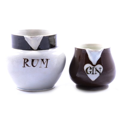 Lot 89 - Early 19th century pearlware Rum and Gin jugs