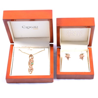 Lot 307 - Clogau - Lady of Caerphilly pair of earrings, pendant and chain.