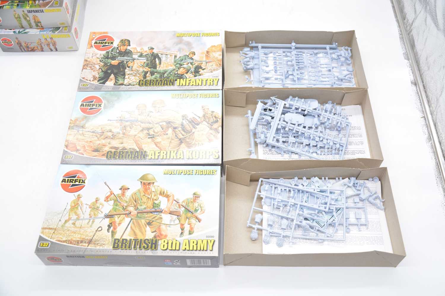 Lot 11 - Seven Airfix 1/32 scale infantry figure sets,