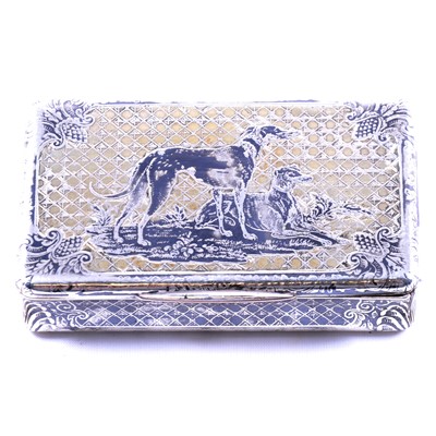 Lot 303 - French 19th century white metal and niello snuff box.