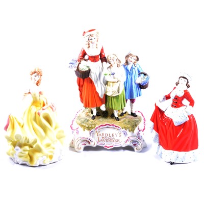 Lot 67 - Five Royal Doulton figurines, and a large Yardley's Lavender group