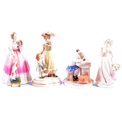 Lot 69 - Seven assorted ceramic figurines, Doulton, Worcester, and Coalport