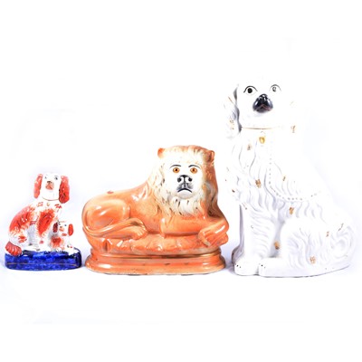 Lot 70 - Pair of large fireside Staffordshire dogs, and similar