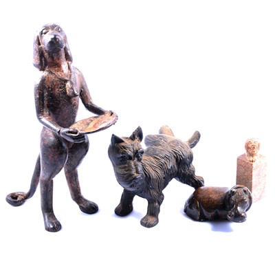 Lot 77 - Collection of metal dog sculptures, and carved soapstone animals