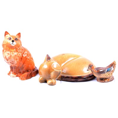 Lot 84 - Collection of ceramic cat figurines, Spode collectors plates, etc
