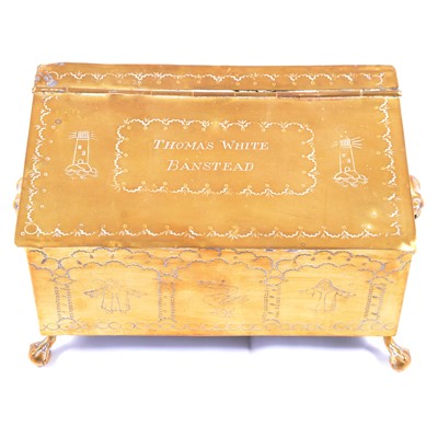 Lot 152A - Anglo-Dutch brass tobacco box, engraved Thomas White / Banstead