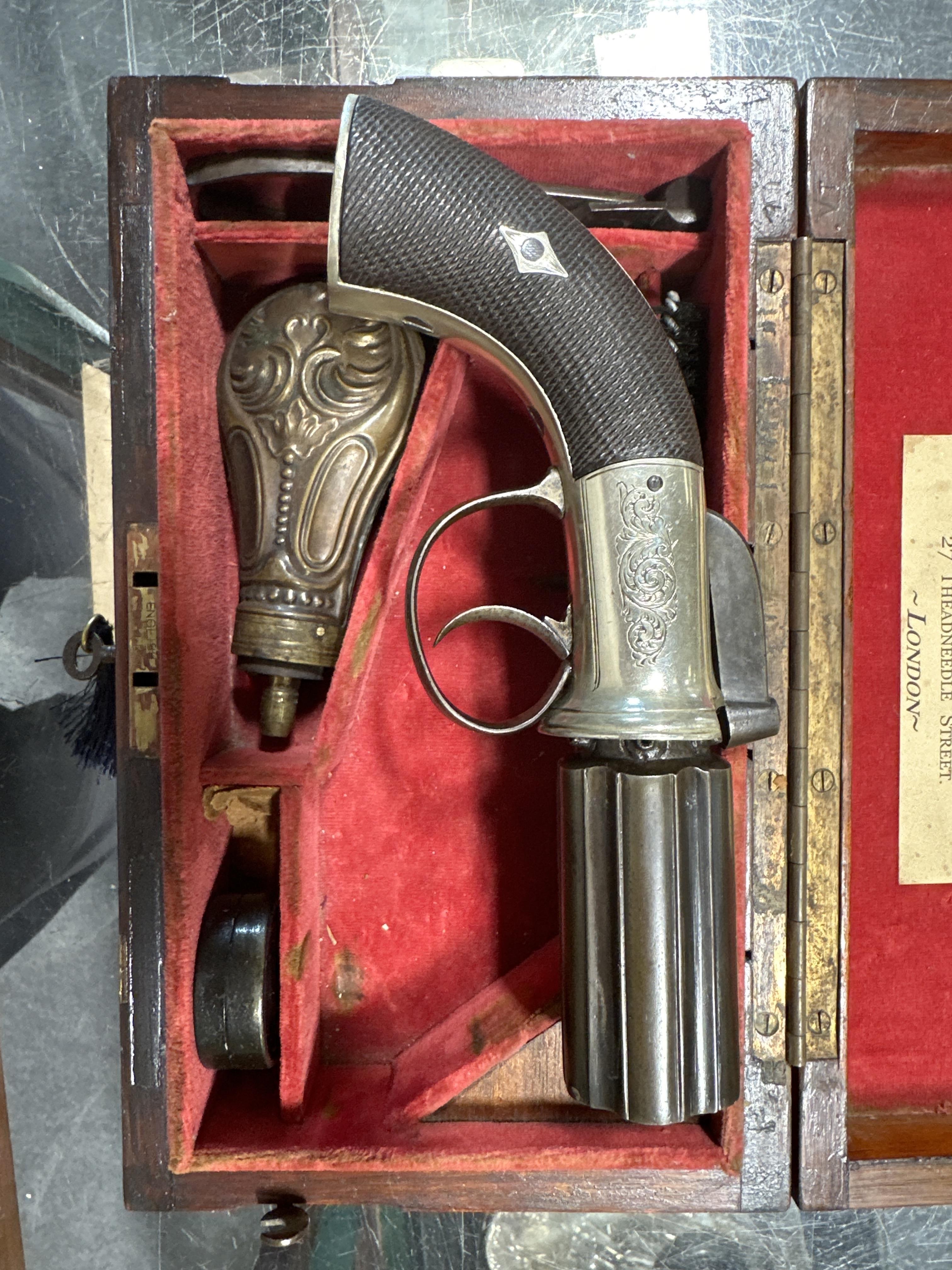 Lot 235 - Pepperbox revolver and accessories, cased,