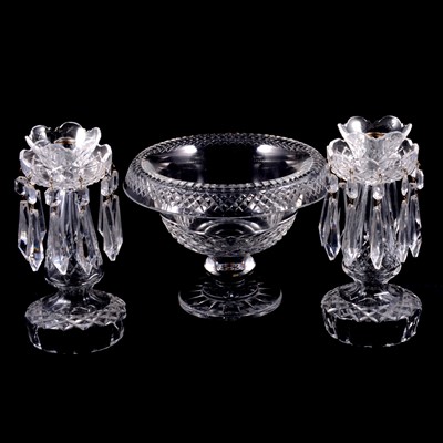 Lot 65 - Waterford Crystal pedestal fruit bowl, and a pair of lustres