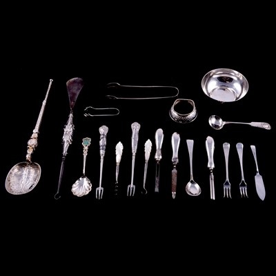 Lot 319 - Edward VII silver coronation spoon, Henry Clifford Davis, Birmingham 1952, and other metalwares.