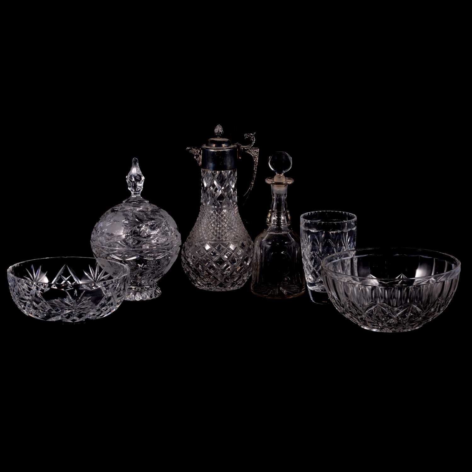 Lot 48 - Cut-glass silver mounted claret jug; decanter and other glass