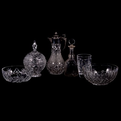 Lot 48 - Cut-glass silver mounted claret jug; decanter and other glass
