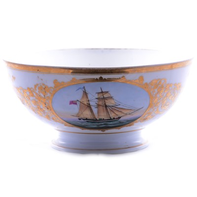 Lot 52 - French porcelain rose bowl, painted reserve of a British Schooner