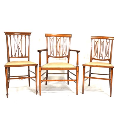 Lot 432 - Three Victorian inlaid mahogany bedroom chairs.