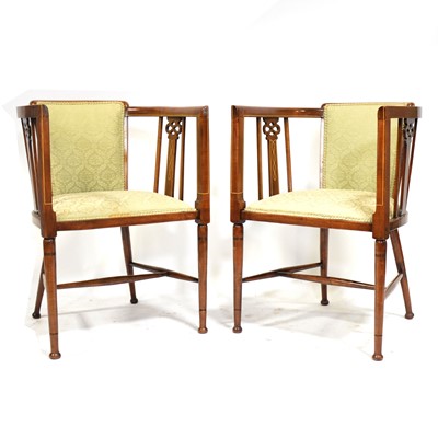 Lot 356 - Pair of Edwardian inlaid mahogany tub chairs