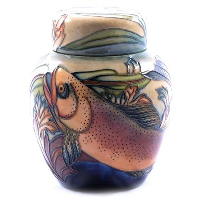 Lot 28 - Philip Gibson for Moorcroft Pottery, a large 'Trout' pattern ginger jar and cover