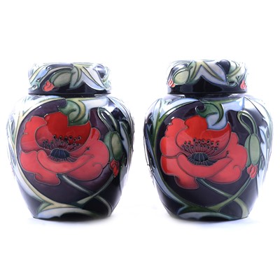 Lot 4 - Rachel Bishop for Moorcroft Pottery, a pair of large 'Wilverley' pattern ginger jars and covers