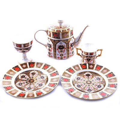 Lot 93 - Royal Crown Derby Imari pattern coffee pot, goblet, twin-handled cup and plates.