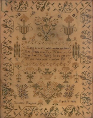 Lot 342 - William IV needlework sampler, Susannah Bingham, aged 11 years, 1835.