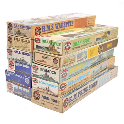 Lot 124 - Eleven Airfix 1/600 scale model ship kits, boxed