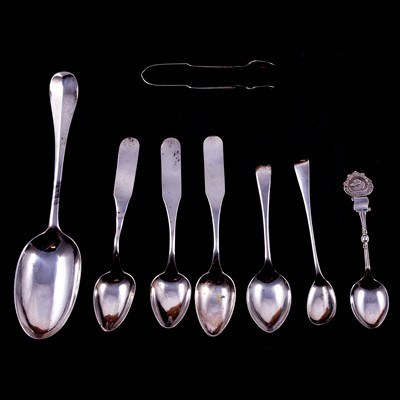 Lot 278 - An 18th century silver tablespoon, William Soame, London, and other flatware.