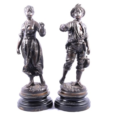 Lot 133 - After Rousseau, a pair of spelter farmer figures