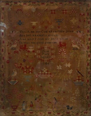 Lot 294 - Early Victorian needlework sampler